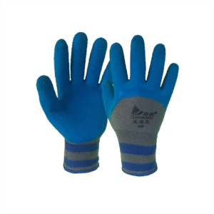 Guante nylon gris ¾ de látex espumado azul